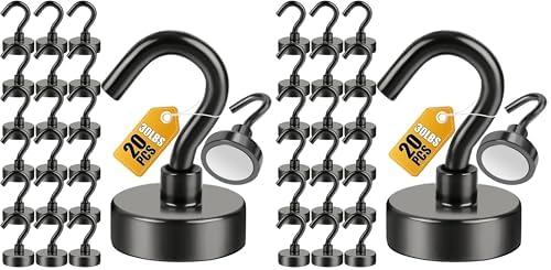 DIYMAG Magnetic Hooks for Refrigerator, Extra Strong Cruise Hook, Heavy Duty Earth Magnets with Hook Magnetic Hanger for Cabins, Grill (20P-Black) (Pack of 2) by DIYMAG