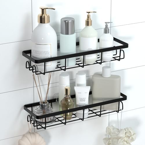 Shower Caddy Organizer with Hooks,Self Adhesive Bathroom Shelves,No Drilling Bathroom Organizers and Storage,Perfect for RV, Apartment, Home Decor,2 Pack Black - Image 7