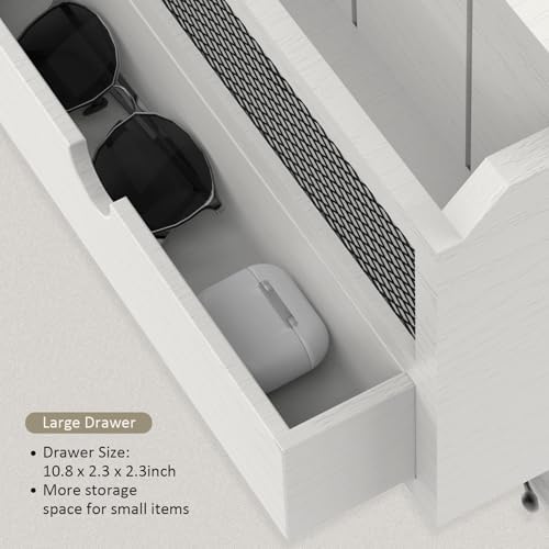 Nekon Mail Organizer with Drawer for Wall, Wooden Key Holder, White - Image 6