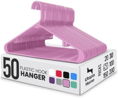 Utopia Home Plastic Hangers 50 Pack – Built-in Strap Hooks Pink | Space saving | Durable & strong | Closet organizer | Clothes hangers | Ideal for shirts, pants, skirts & coats by UTOPIAHOME