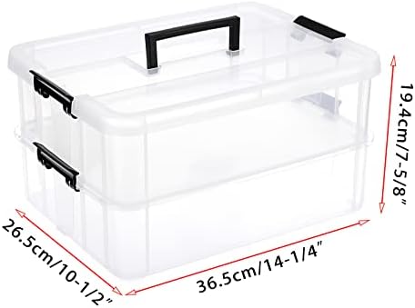BTSKY 2 Layer Stack & Carry Box, Plastic Multipurpose Portable Storage Container Box Handled Organizer Storage Box for Organizing Stationery, Sewing, Art Craft, Jewelry and Beauty Supplies Black - Image 3
