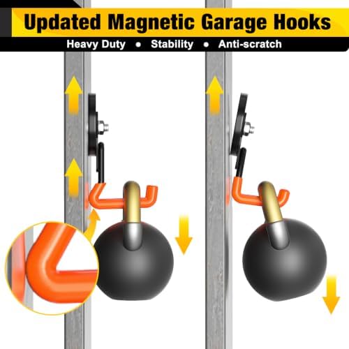 Heavy Duty Magnetic Hooks,Strong Large Magnet Hooks for Power Drill,Garden Tools, Hose,Pegboard,Garage, Workshop,2 Pack Magnetic Storage Hooks for Indoor Outdoor Hanging(Red) - Image 2