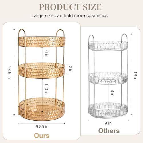 Large Capacity Rotating Makeup Organizer Perfume Stand Holder, 3 Tier Gold - Image 4
