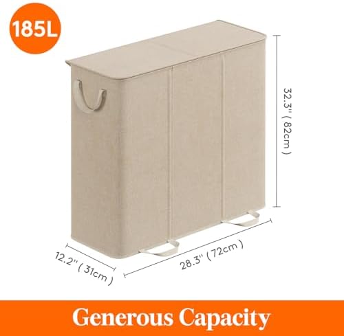 Lifewit Triple Laundry Hamper with Lid, Removable Laundry Bags, Beige - Image 6
