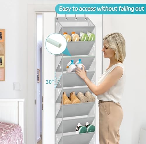 AOODA 10 Tier Clear Over the Door Shoe Organizer Storage, Deep Pockets Large Hanging Shoe Rack for Closet Door, Fit 20 Pairs Shoe Holder Hanger for Boots (Grey) - Image 4
