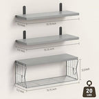 Floating Bathroom Shelves Wall Mounted - Wooden Shelf Set of 3 for Over Toilet Storage & Modern Bathroom Decor - Perfect Wall Shelving Organizer for Apartments RVs Powder Rooms Restroom - Grey - Image 3