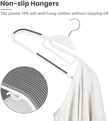 BAGAIL Plastic Hangers 50 Pack with Non-Slip Design,0.2 Inches Thick, 360°Swivel Hook Space Saving Organizer for Bedroom Closet,Shirts,Pants(White- S Shaped) - Image 3