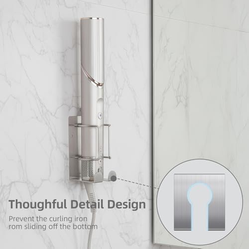 Curling Iron Holder, Stainless Steel Flat Iron Holder Wall Mount, Hair Straightener Holder for Bathroom Storage, Flat Iron Holder Wall Mount Space Saving Hair Tool Organizer Silver BANJEKT - Image 3
