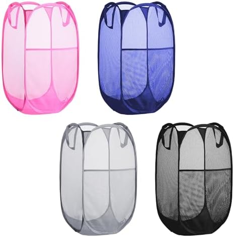 Collapsible Pop Up Laundry Hamper, Extra Large Mesh Foldable Laundry Basket Bag, 28" x 16" x 16", 4 Pack (Black + Pink + Grey + Blue) by BuyongwantJewelry