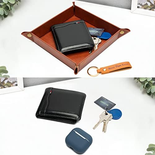 Haooryx 2Pcs PU Valet Tray Keychain Desktop Storage Organizer, Best Papa Ever Gift Brown PU Leather Catchall Tray Nightstand Caddy Holder for Keys Watch Phone Wallet Jewelry - Image 6