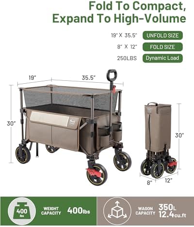 Timber Ridge 350L Extra Large Collapsible Folding Wagon Carts with Brake - Image 6