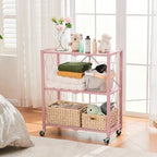BRIAN & DANY 3-Tier Foldable Storage Shelves with Wheels, No Assembly Folding Shelf Metal Rack, Shelving Unit for Kitchen, Garage, Pink - Image 2