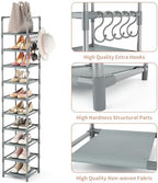 LANTEFUL Narrow Shoe Rack 10-Tier Tall Shoe Organizer Skinny Shoe Shelf Storage for 10-15 Pairs Shoe and Boot, Space Saving Corner Shoe Rack Organizer for Closet, Entryway, Living Room, Grey - Image 4