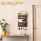 MOOACE Mail Organizer Wall Mount, Wood Mail and Key Holder with Hooks - Image 5