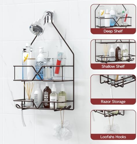 TreeLen Shower Caddy over Shower Head Hanging Bathroom Caddy for Bathroom Organizer 4 Hooks Shampoo Holder-Bronze - Image 2