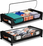 Under Bed Storage with Wheels, UnderBed Storage Containers with Clear Lid and Handles, XXL 60L Under the Bed Storage Bins Drawers for Clothes,Blankets,Shoes,Books (BLACK, 2 PACK) by Futego