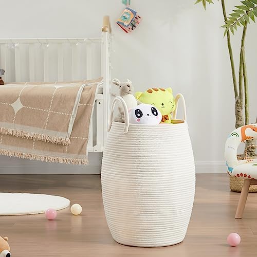Large Laundry Hamper Basket 65L Woven Blanket Basket, Beige - Image 2