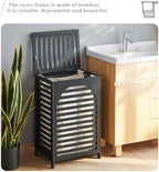 Laundry Hamper with Lid,Bamboo Large Waterproof Clothes Laundry Basket,Removable Washing Bags with Handles,clothes basket (Black) - Image 6