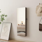 Full Length Mirror Jewelry Cabinet Organizer for Makeup and Jewelry, Lockable Door Wall-Mounted Jewelry Armoire with Shelves and Behind-the-Door Storage Rustic Brown - Image 4