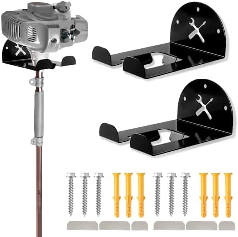 Upgraded Trimmer Rack Wall Mount - 8" Heavy Duty Weed Eater Hanger for Garage Wall, Garden Power Tool Holder Organizer Hooks for Grass Trimmer, Hedge Trimmer, Leaf Blower and Chainsaw, Black, 2 Pack by IULRTBA