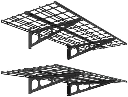 FLEXIMOUNTS 2-Pack 2x4ft 24-inch-by-48-inch Wall Shelf Garage Storage Rack Wall Mounted Floating Shelves, Black, Classic Series by FLEXIMOUNTS