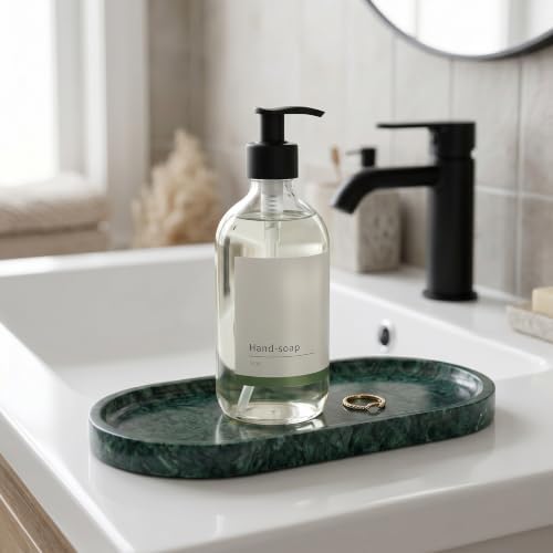 YKAJO Jade Green Oval Marble Tray, 9.8x4.7 Vanity Perfume Organizer Dish - Image 2
