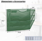 EASEPRES 3 Pocket Mesh Hanging Wall File Organizer, Wall Mounted Mail Paper Document Folder Holder, Clipboard Storage Organization Magazine Rack with Nametag Label for Office Home School, Dark Green - Image 2