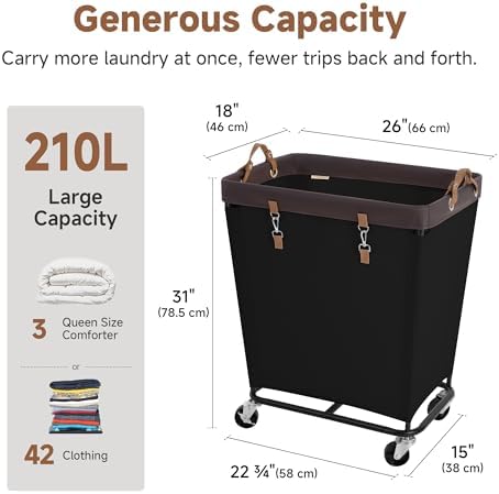 StorageWorks 210L Laundry Basket with Wheels, Rolling Hampers for Clothing - Image 2