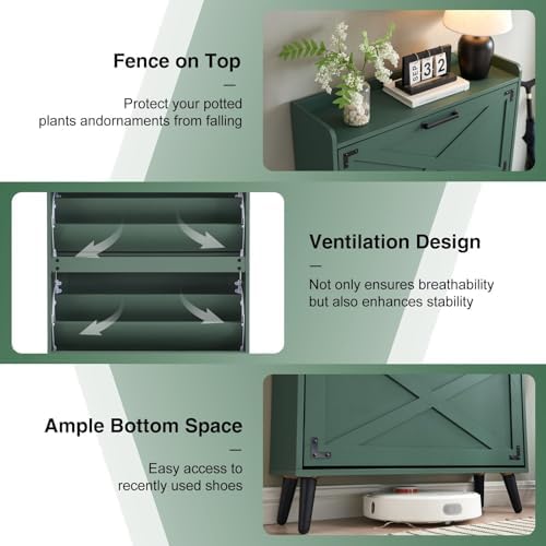 Barnyatoh Farmhouse Shoe Storage Cabinet with 2 Flip Drawers & Barn Door - Image 4