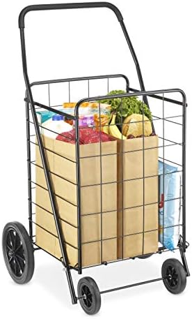 Whitmor Extra Large Utility Foldable Shopping Cart with Wheels, 100 Lb Capacity, Heavy Duty Grocery Cart with Steel Frame, Foam Handle, Rolling Collapsible Utility Trolley for Grocery, Laundry, Black - Image 3