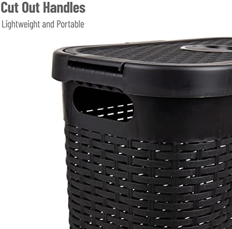 Mind Reader Slim Laundry Hamper with Lid, 40L Clothes Basket, Narrow Tapered Design with Ventilated Cutout Pattern, Plastic, Set of 2, Black - Image 4