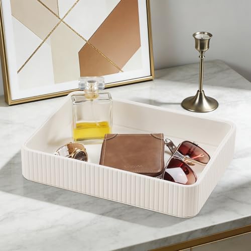 Desk Organizer Tray, PU Leather Nightstand Organizer, Ivory 2-Pack - Image 6