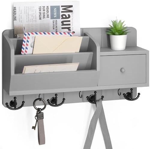 Rebee Vision Key Holder Wall Mount with Drawer, for Home Decor, Light Gray by REBEEVISION