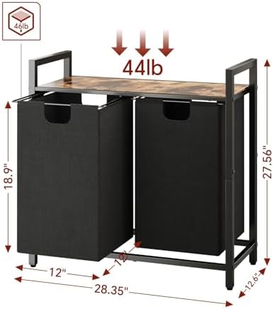 Kitstorack Laundry Basket Organizer, Laundry Hamper with Shelf & 2 Pull-Out Removable Bags, Dirty Clothes Hamper Organizer for Laundry Room Bathroom and Dorm, 2 x 11.8 gallons (44.5L) - Image 2