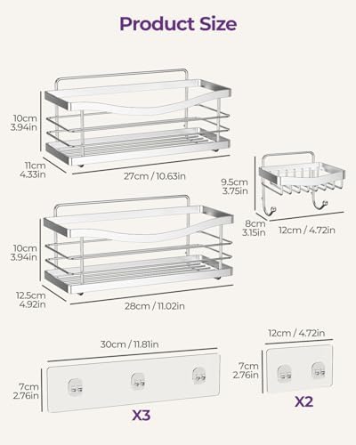 ODesign 3 Pack Adhesive Shower Caddy,Rustproof Shower Shelves Rack,Silver - Image 2