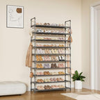 LANTEFUL Tall Shoe Rack 10 Tier Shoe Organizer Large Shoe Shelf with 18 Hooks Storage for 50 Pair Sneaker and Boot, Stackable Vertical Shoe Rack Organizer for Closet, Entryway, Bedroom, Grey - Image 2