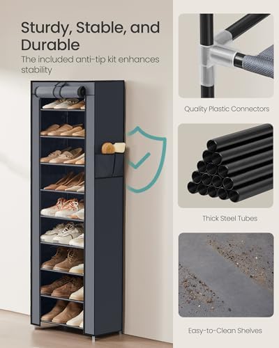 SONGMICS 10-Tier Shoe Rack with Cover, Shoe Storage Cabinet for 20 Pairs - Image 6