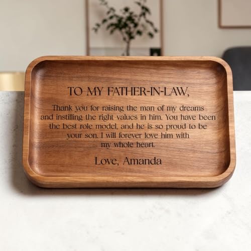 Personalized Wooden Valet Tray for Father-in-Law, Custom Engraved Catchall Organizer, Wedding Gift from Son-in-Law Daughter-in-Law, Gift for Men - Image 2
