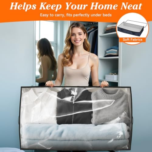 90L Under Bed Storage Containers, Storage Bags, Organizers, 2-Pack, Blue | Foldable, Soft Fabric, Closet Organizers, Reinforced Handle, Label Holder, Clear Window, for Comforters, Clothing, Blankets - Image 6