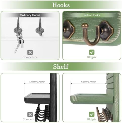 Key Holder for Wall, Mail Organizer Wall Mount with 6 Hooks Wooden Hanging Key Rack for Home Decor, Hallway, Entryway (Dark Green) - Image 5