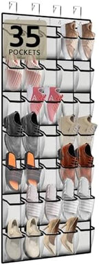 PAULONE 35 Pocket Over the Door Shoe Organizer,Reusable Breathable Large Mesh Bag Men's & Women's Sneaker Organizer,Shoe Organizer for Kids,Hanging Shoe Storage Hanging Bag -White by Unknown