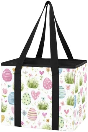 Trunk Organizer Collapsible Car Organizer with Handle Car Storage Box Bin for Groceries SUV Utility Tote Bag Portable Vehicle Container Cute Easter Eggs Flowers White by WelcometoElliTarr