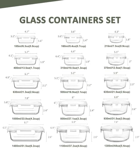 KOMUEE 30 Pieces Glass Food Storage Containers Set, White - Image 2