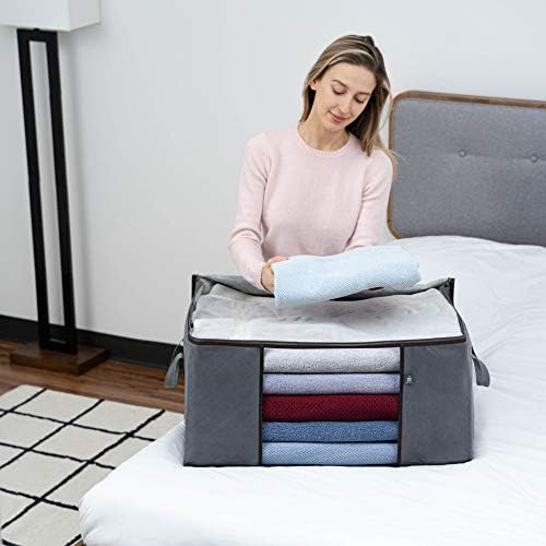 VENO 3 Pack Oversize Clothes Storage Bag with Reinforced Handle 34 Gallon | Thick Container Bins Organizer for Blankets, Comforters, Bedding, Foldable w/ Sturdy Zipper, Clear Window, Grey(34 Gallon) - Image 3