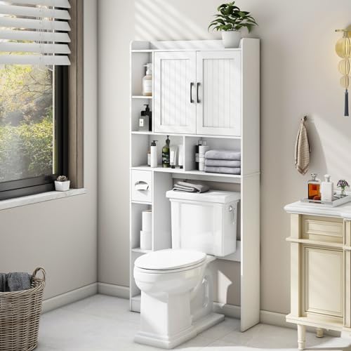 Vabches Farmhouse Over The Toilet Storage Cabinet with Barn Door, White - Image 7