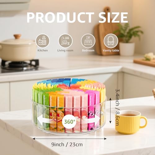 Divided Drink Packet Organizer, Largr Rotating Clear Lazy Susan Turntable - Image 2