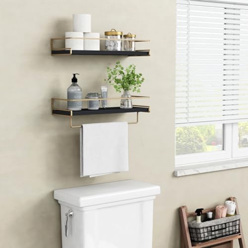 Forbena Black and Gold Bathroom Floating Shelves for Wall, Decorative Wall Mounted Shelves for Kitchen Coffee Bar Station Organizers and Storage, Hanging Shelving Unit for Bedroom Living Room (2-Pack) - Image 2