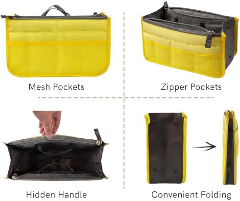 Vercord Purse Organizer Insert for Handbags Bag Organizers Inside Tote Pocketbook Women Nurse Nylon 13 Pockets Yellow Small - Image 5
