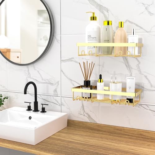 Moforoco Shower Caddy Shelf Organizer Rack, Self Adhesive Black Bathroom Shelves Basket, Home Farmhouse Wall Inside Organization and Storage Decor Rv Accessories, First Camper Apartment Essentials - Image 2