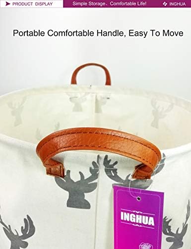 Laundry Hamper Large Canvas Fabric Storage Basket Grey deer - Image 5